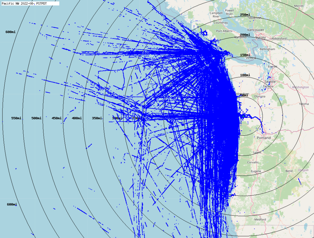 EEZ AIS Monitoring from Shine Micro AIS Receivers at CRBP August 2022