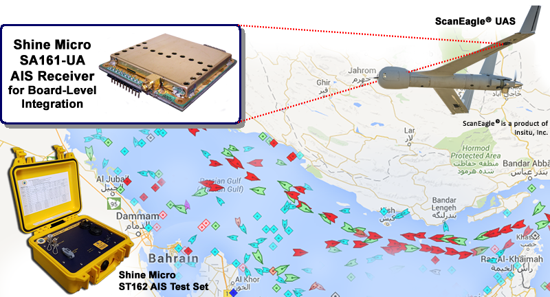 SA161-UA miniature AIS Receiver for aircraft with ScanEagle UAS and ST162-T1 Test set